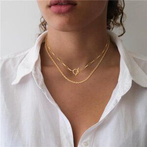 Gold Layered Necklace Set for Women – Toggle & Rope Chains